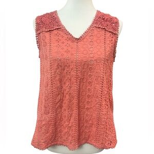 Joie Orange /Coral Sleeveless Eyelet Lace Crochet Top size Small